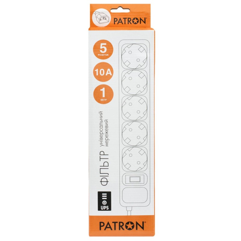 Сетевой фильтр питания Patron 1 m3*1mm2 (SP-1053U) 5 розеток BLACK (EXT-PN-SP-1053U)