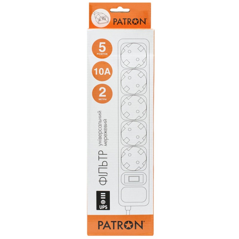 Сетевой фильтр питания Patron 2 m3*1mm2 (SP-1055U) 5 розеток BLACK (EXT-PN-SP-1055U)