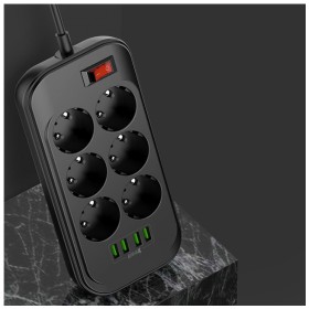 Сетевой фильтр питания ColorWay CW-CHE64B, 6 розеток/4USB Black