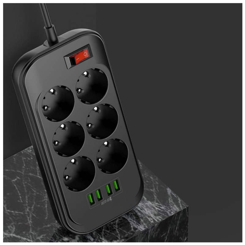 Сетевой фильтр питания ColorWay CW-CHE64B, 6 розеток/4USB Black (CW-CHE64B)