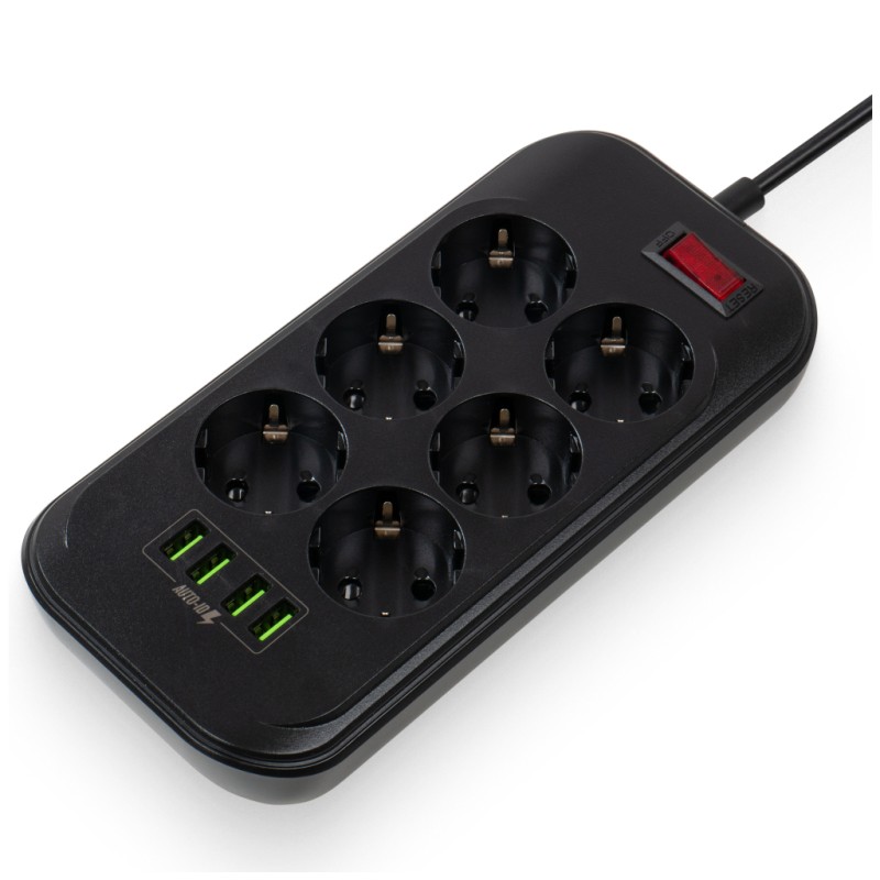 Сетевой фильтр питания ColorWay CW-CHE64B, 6 розеток/4USB Black (CW-CHE64B)