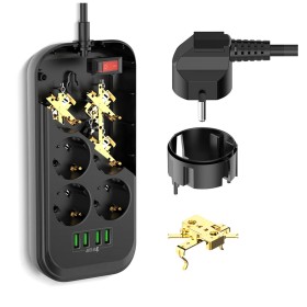 Сетевой фильтр питания ColorWay CW-CHE64B, 6 розеток/4USB Black