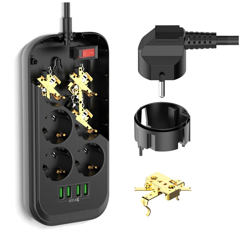 Сетевой фильтр питания ColorWay CW-CHE64B, 6 розеток/4USB Black (CW-CHE64B)