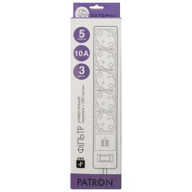 Мережевий фільтр живлення Patron 3m + 2 USB 2.0, 2.1A, 5 роз. White