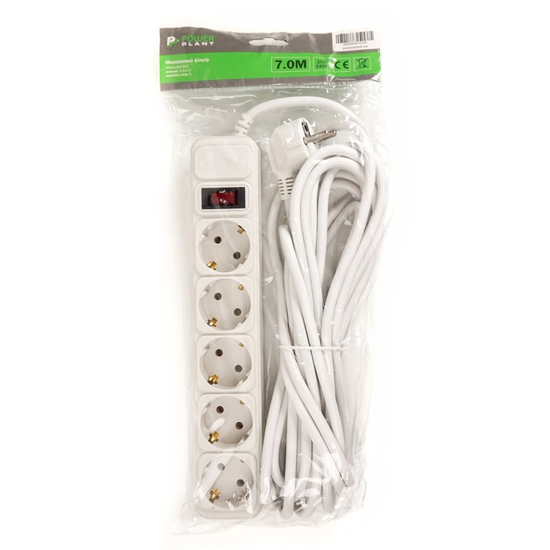 Сетевой фильтр питания PowerPlant 7 м, 5 розеток, 3x1.5мм2, евростандарт (JY-1056/7) (PPSA10M70S5)