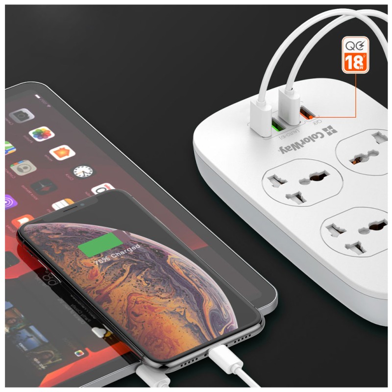 Сетевой фильтр питания ColorWay 4 розетки/4USB White 1.8м (1QC3.0 + 3 AUTO ID) (CW-CHU44QW)