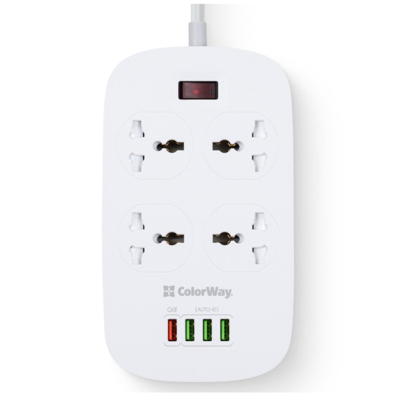 Сетевой фильтр питания ColorWay 4 розетки/4USB White 1.8м (1QC3.0 + 3 AUTO ID) (CW-CHU44QW)