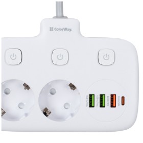 Сетевой фильтр питания ColorWay 4 розетки/4USB White 1.8м (1QC3.0 + 3 AUTO ID) (CW-CHU44QW)
