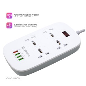 Сетевой фильтр питания ColorWay 4 розетки/4USB White 1.8м (1QC3.0 + 3 AUTO ID) (CW-CHU44QW)
