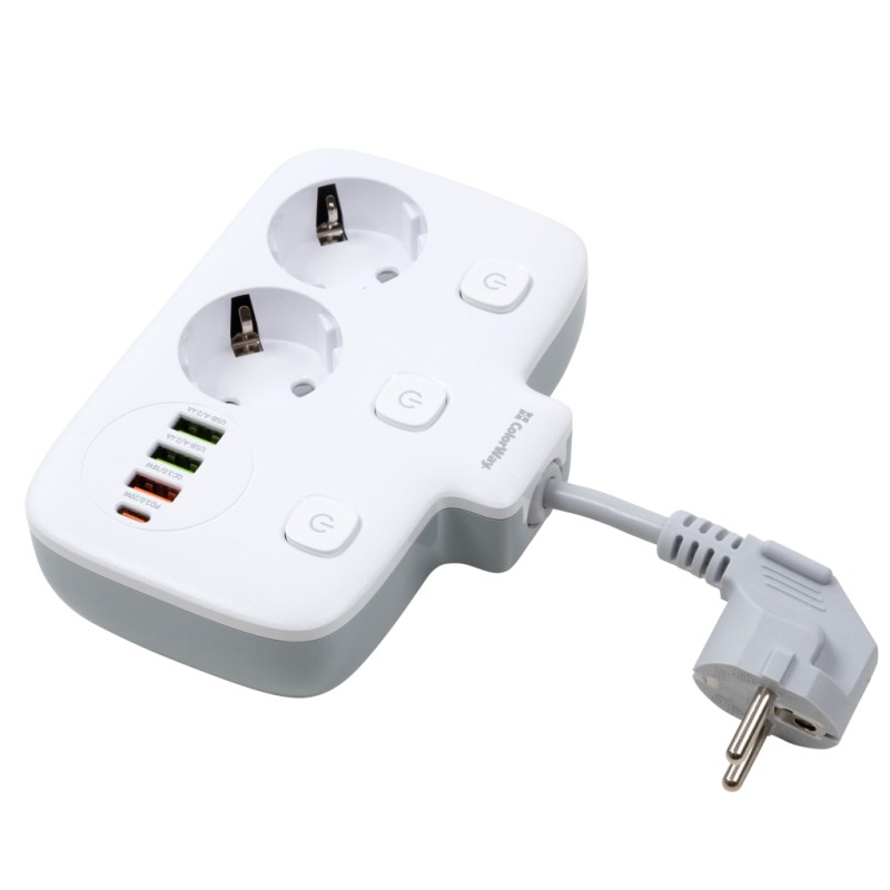 Сетевой фильтр питания ColorWay CW-CHE24PDW 2 розетки/4USB (CW-CHE24PDW)