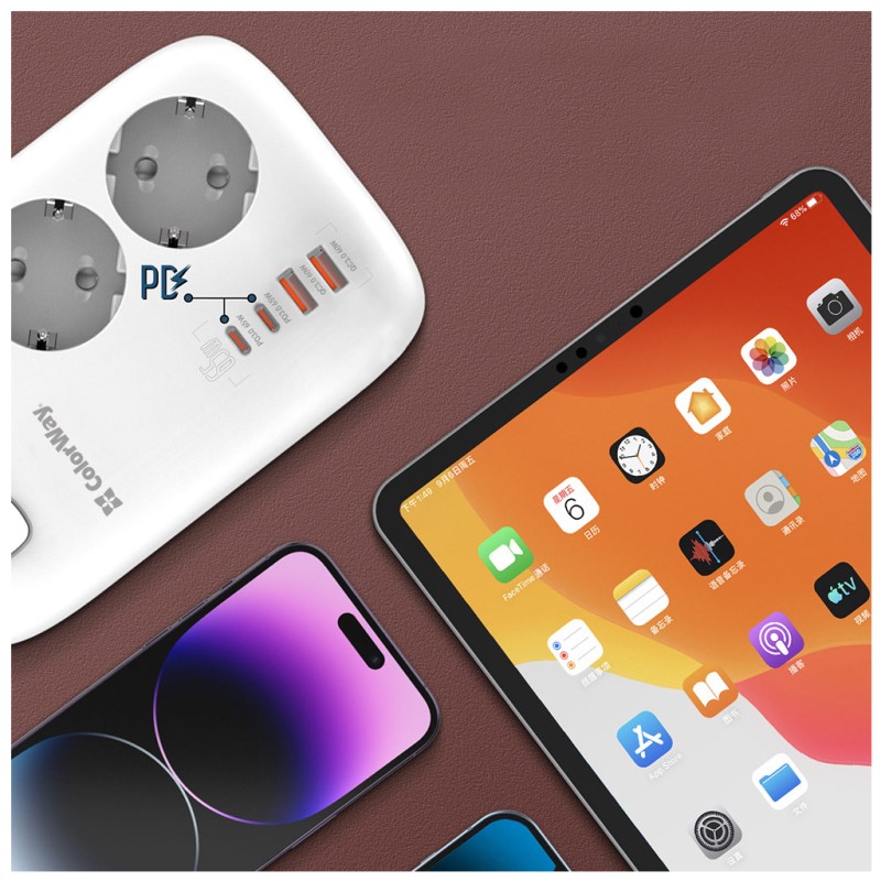 Сетевой фильтр питания ColorWay CW-CHE34PDW 3 розетки/4USB (CW-CHE34PDW)