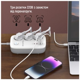 Сетевой фильтр питания ColorWay CW-CHE34PDW 3 розетки/4USB (CW-CHE34PDW)