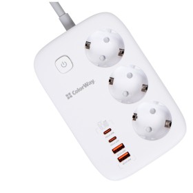 Сетевой фильтр питания ColorWay CW-CHE34PDW 3 розетки/4USB (CW-CHE34PDW)