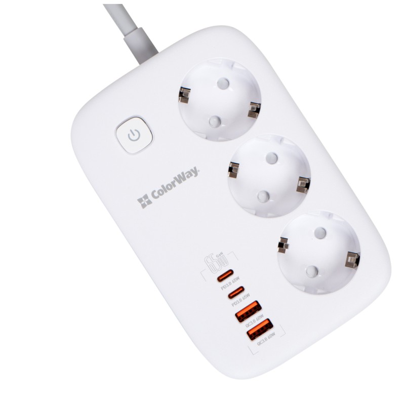 Сетевой фильтр питания ColorWay CW-CHE34PDW 3 розетки/4USB (CW-CHE34PDW)