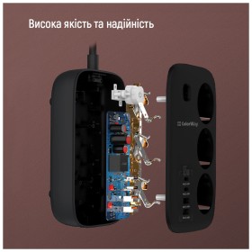 Сетевой фильтр питания ColorWay CW-CHE34PDB 3 роз/4USB GaN3 Pro (CW-CHE34PDB)