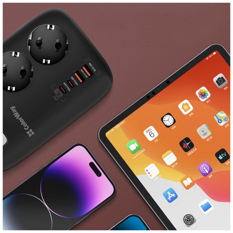 Сетевой фильтр питания ColorWay CW-CHE34PDB 3 роз/4USB GaN3 Pro (CW-CHE34PDB)