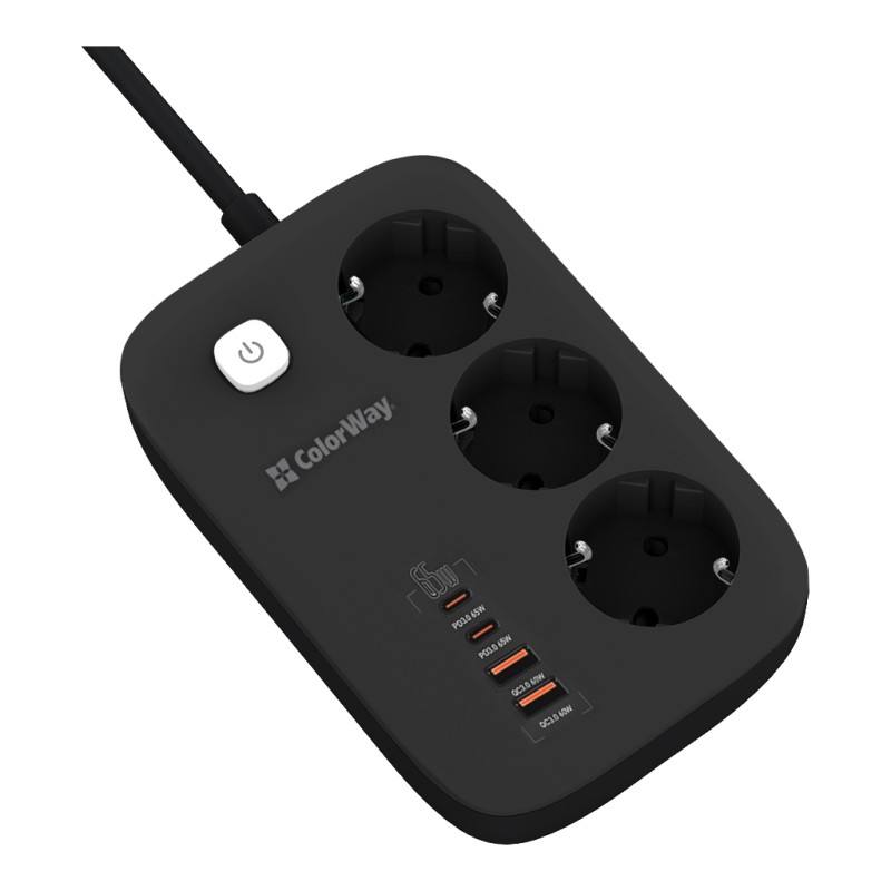 Сетевой фильтр питания ColorWay CW-CHE34PDB 3 роз/4USB GaN3 Pro (CW-CHE34PDB)