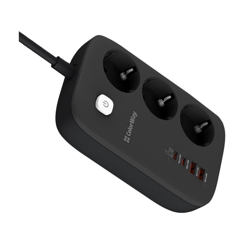 Сетевой фильтр питания ColorWay CW-CHE34PDB 3 роз/4USB GaN3 Pro (CW-CHE34PDB)