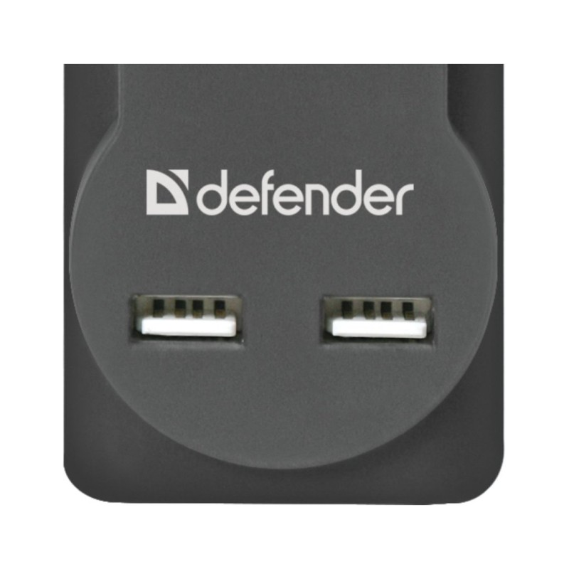 Сетевой фильтр питания Defender DFS 751, 1.8m, 5роз., 2xUSB (99751)