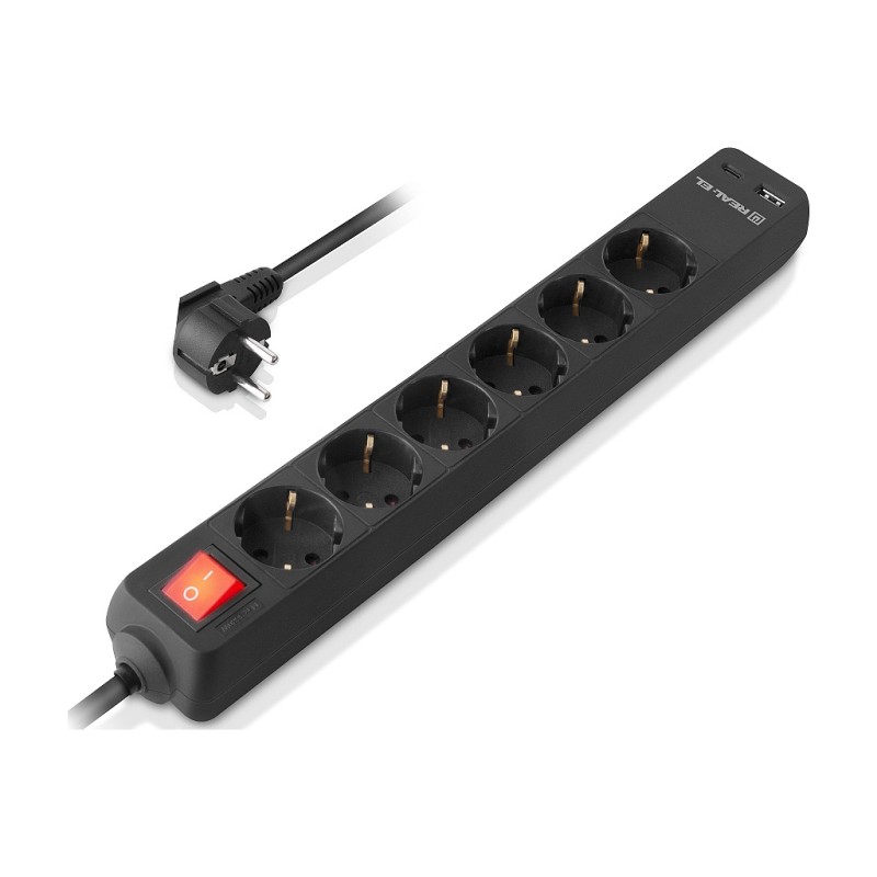 Сетевой фильтр питания REAL-EL RS-PROTECT 605 3m, black (EL122300041)