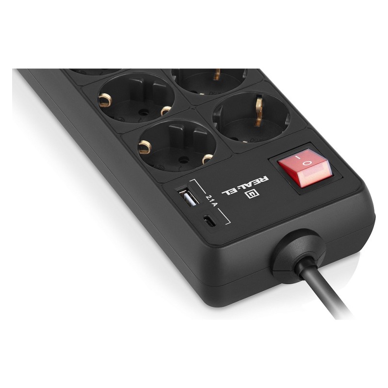 Сетевой фильтр питания REAL-EL RS-PROTECT 805 1.8m, black (EL122300042)
