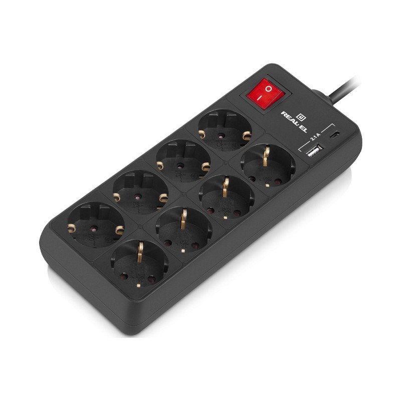 Сетевой фильтр питания REAL-EL RS-PROTECT 805 1.8m, black (EL122300042)