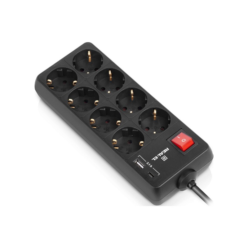 Сетевой фильтр питания REAL-EL RS-PROTECT 805 1.8m, black (EL122300042)