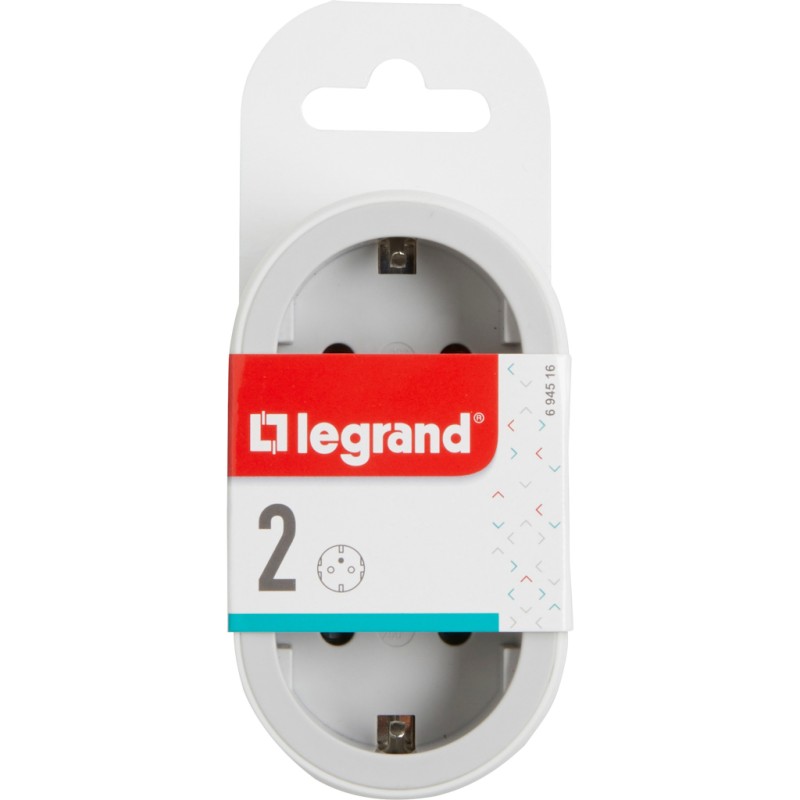 Сетевой разветвитель Legrand СТАНДАРТ 2х2К+З фронтальні розетки , колір Білий/Сірий (694516)