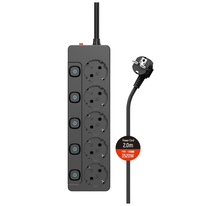 Сетевой фильтр питания ColorWay CW-PSEA52SBK 5 розеток2м (CW-PSEA52SBK)