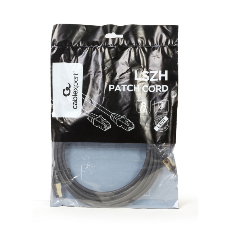 Патч-корд 0.25м, S/FTP, cat 8, литой, 50u", CU, AWG 27, LSZH, black Cablexpert (PP8-LSZHCU-BK-0.25M)