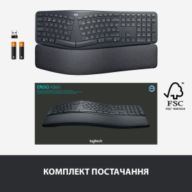 Клавиатура Logitech ERGO K860 Bluetooth/Wireless UA Black (920-010108)