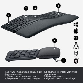 Клавиатура Logitech ERGO K860 Bluetooth/Wireless UA Black (920-010108)