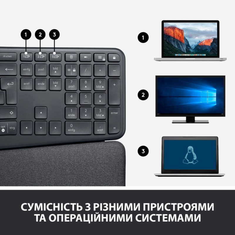 Клавиатура Logitech ERGO K860 Bluetooth/Wireless UA Black (920-010108)