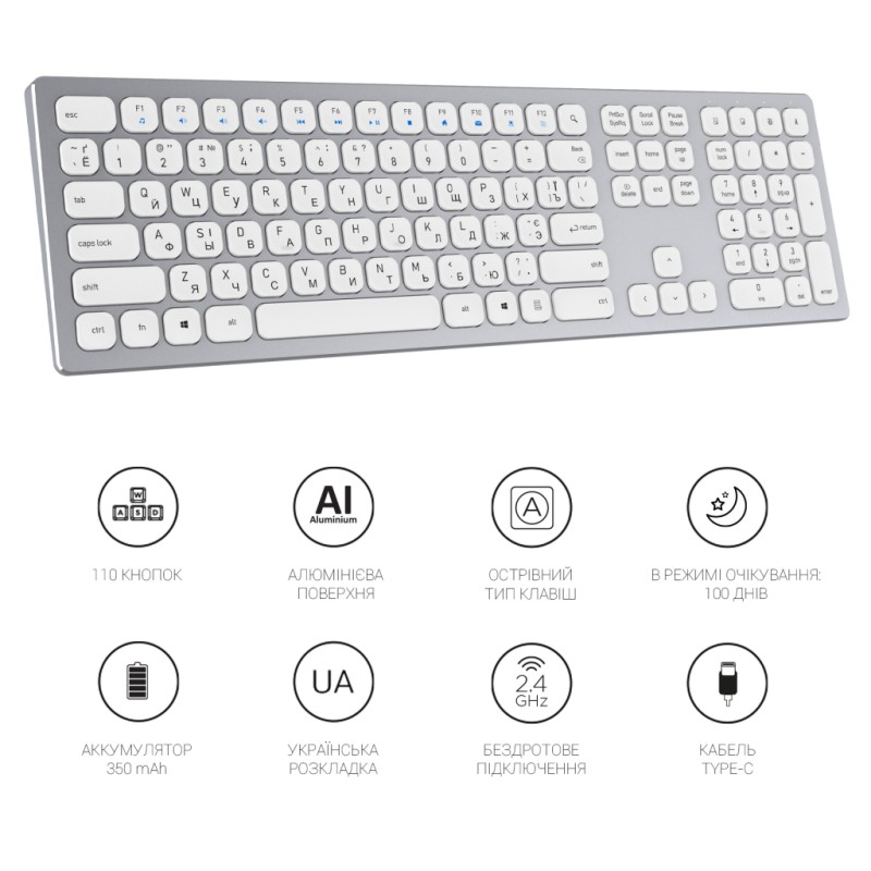 Клавиатура OfficePro SK1550 Wireless White (SK1550W)