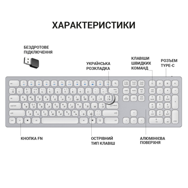 Клавиатура OfficePro SK1550 Wireless White (SK1550W)