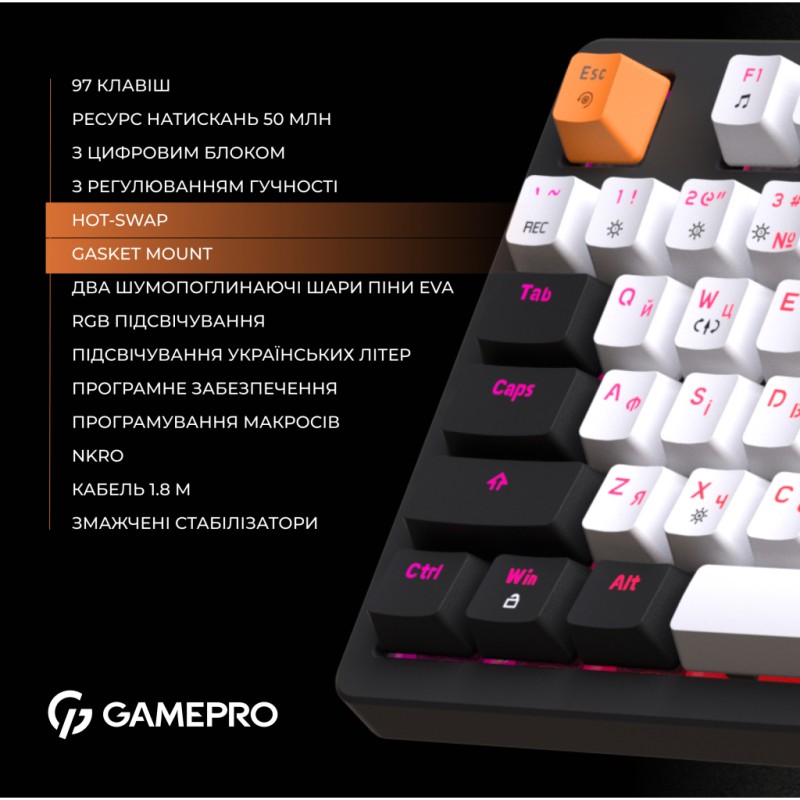Клавіатура GamePro MK170B Hot-Swap Red Swich RGB USB UA Black (MK170B)
