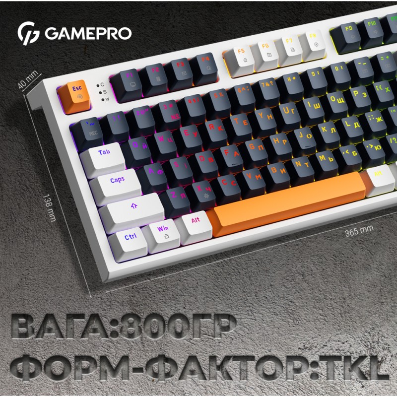 Клавиатура GamePro MK180W Hot-Swap Red Swich RGB USB UA White (MK180W)