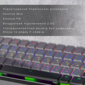 Клавиатура GamePro MK122R Red Swich Low Profile Wireless Dark Gray (MK122R)