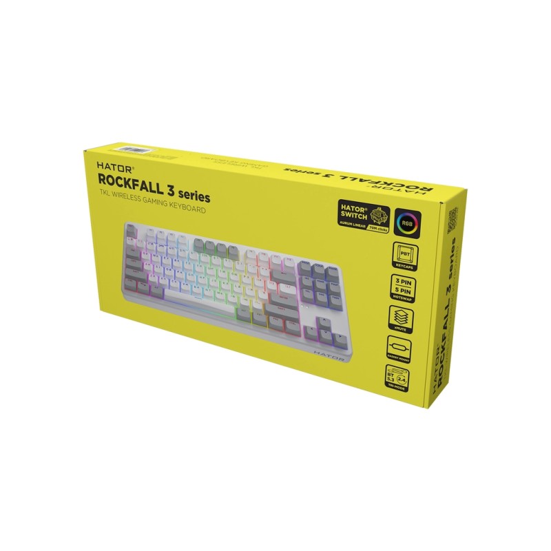 Клавиатура Hator Rockfall 3 Mecha TKL QMK/VIA Orange Wireless White (HTK851UA)