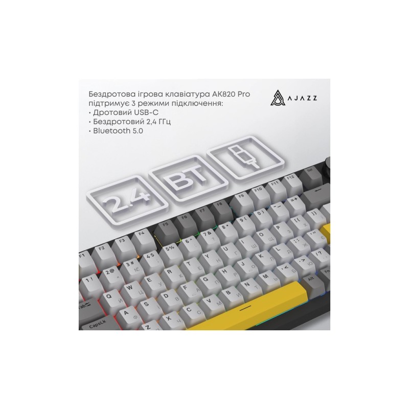 Клавиатура Ajazz AK820 Pro Flying Fish Switch Purple RGB USB/Wireless/Bluetooth UA Purple (AK820PRO-FF-PWB)