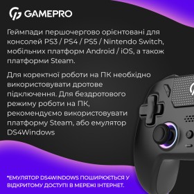 Геймпад GamePro GPS20B 2.4G/BT 5.1/USB (Switch/PC/PS/iOS/Android) RGB Black (GPS20B)