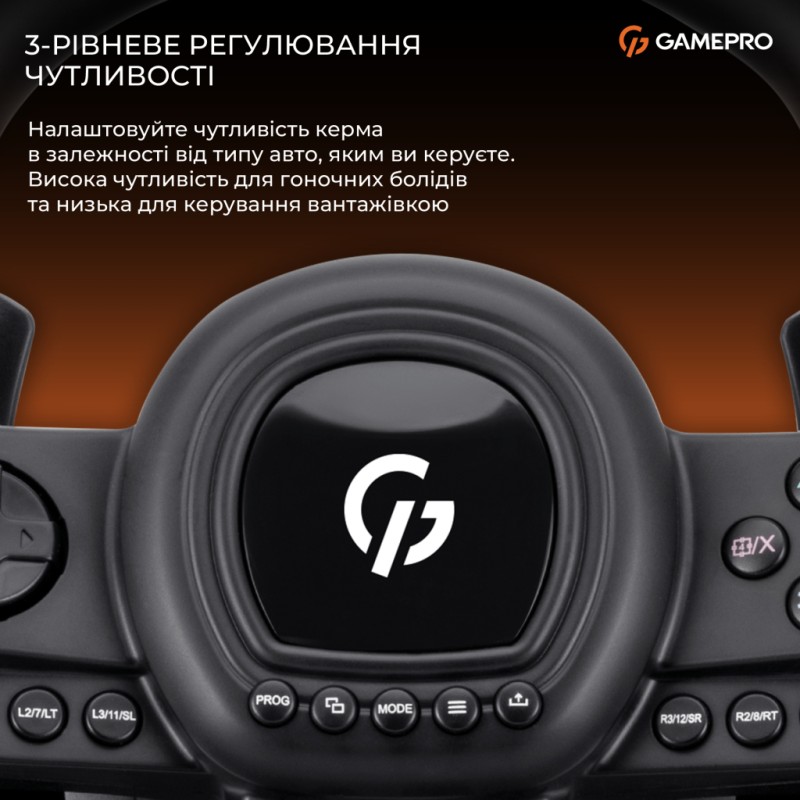 Руль GamePro RW038PM з педалями та коробкою передач PC/XBOX360/XBOXONE/SWITCH/PS3/PS4 (RW038PM)