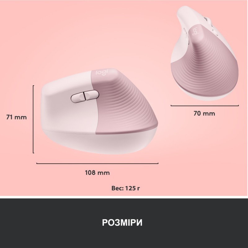 Мышка Logitech Lift Vertical Ergonomic Wireless/Bluetooth Rose (910-006478)
