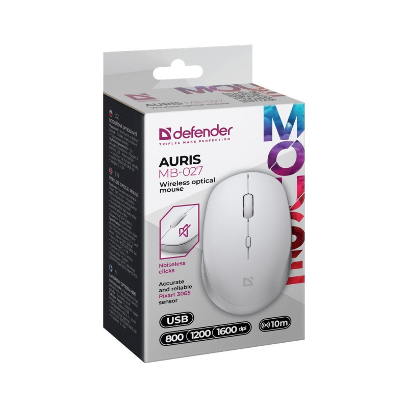 Мышка Defender Auris MB-027 Silent Wireless White (52028)