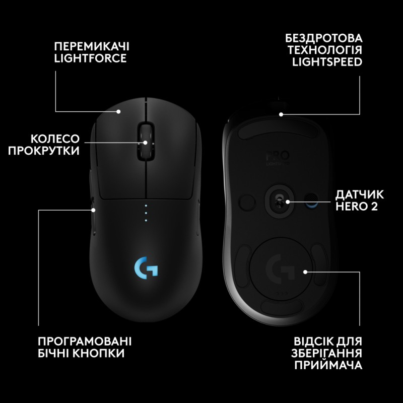 Мышка Logitech G Pro 2 Lightspeed Wireless Black (910-007295)