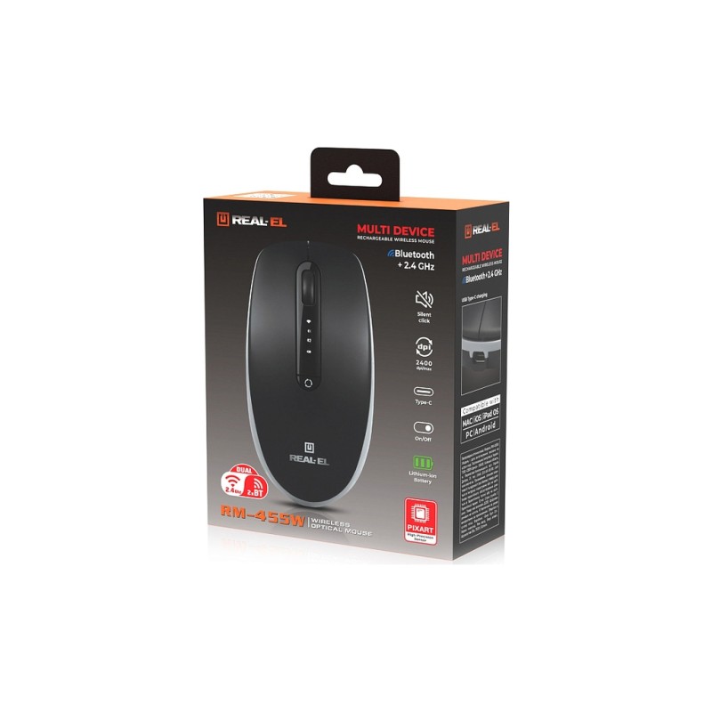 Мышка REAL-EL RM-455W Wireless/Bluetooth Black/Gray (EL123200047)