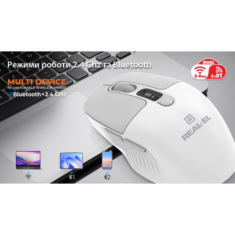 Мышка REAL-EL RM-480W Wireless/Bluetooth White (EL123200050)