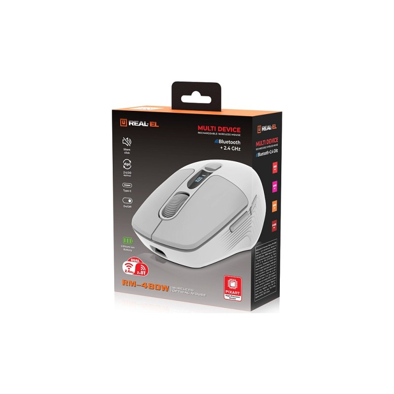 Мышка REAL-EL RM-480W Wireless/Bluetooth White (EL123200050)
