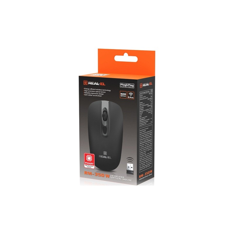 Мышка REAL-EL RM-350W Wireless Black/Gray (EL123200043)