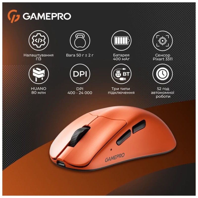 Мышка GamePro Genesis Avenger Wireless/Bluetooth/USB Orange (GM096O)